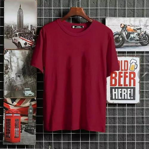 Foto Produk Baju Kaos Polos Pria Lengan Pendek Kaos Oblong Pria Baju Polos Cowok - maron, M dari Kencana Shop92