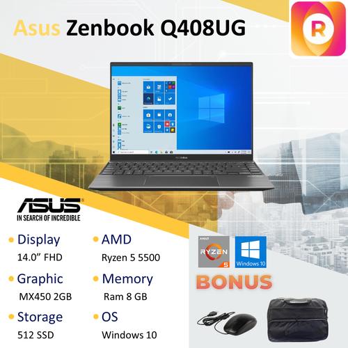 Gambar ASUS Zenbook Q408UG Ryzen 5 5500 8GB 512ssd MX450 2GB W10 14.0FHD - GRAY dari royalltech Jakarta Utara Tokopedia