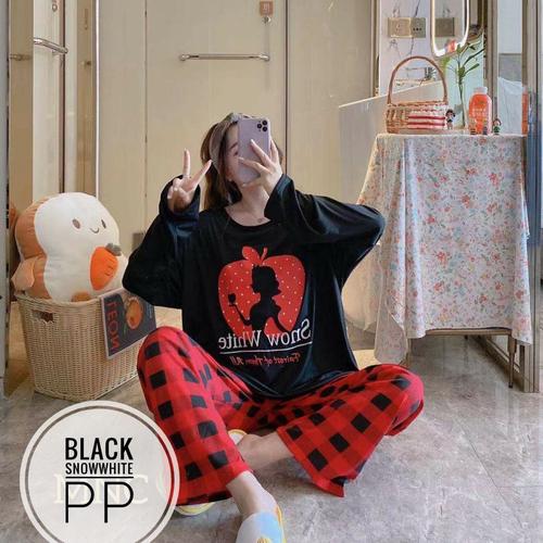 Foto Produk BAJU TIDUR WANITA SET LENGAN CELANA PANJANG JUMBO / PIYAMA SET WANITA - BLACK SNOWWHITE dari Baju tidur dewasa wanita import