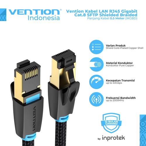 Gambar Vention Kabel LAN RJ45 Gigabit Cat.8 SFTP Shielded - 0.5 Meter dari Vention Indonesia Jakarta Barat Tokopedia