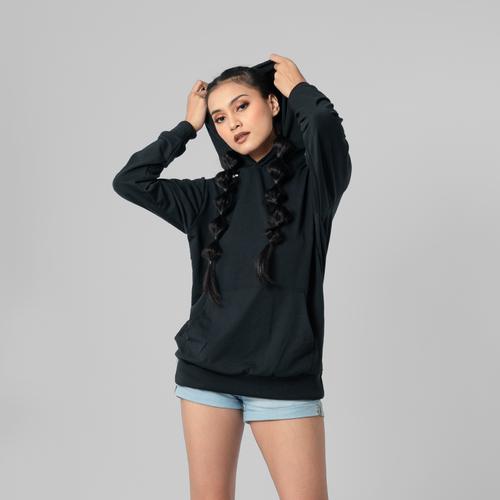 Foto Produk LEMONE Truterry Spandek Hoodie Kypta Polos Wanita Unisex Cewe Cowo - Hitam, S dari LEMONE