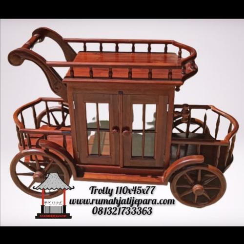 Gambar Trolly Roda Kayu Jati pintu kaca dari CV.Rumah Jati Jepara Kab. Jepara Tokopedia