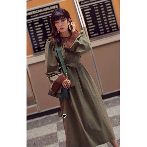 Jual Maxi dress cotton mix suede 
