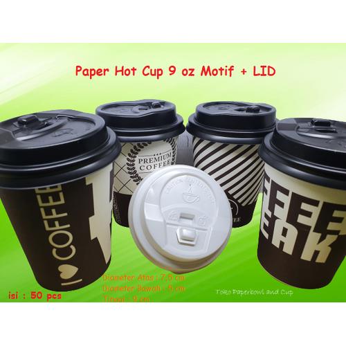 Jual Paper Hot Cup 9 oz 210 ml Coffee dengan Tutup isi 50 pcs - Coffe ...