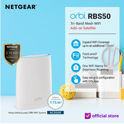 Foto Produk Netgear Orbi RBS50 Tri Band WiFi Add on Satellite AC3000 Mesh Extender dari Netgear Store