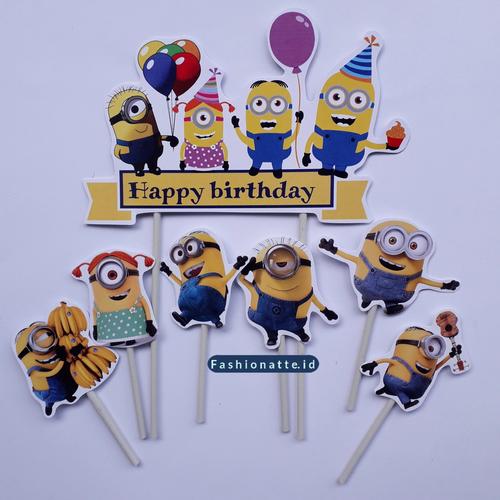 Jual cake topper happy birthday karakter minion hiasan kue ulang tahun