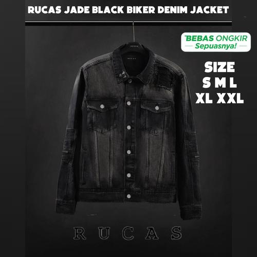 Rucas Jade Black Biker Denim Jacket 