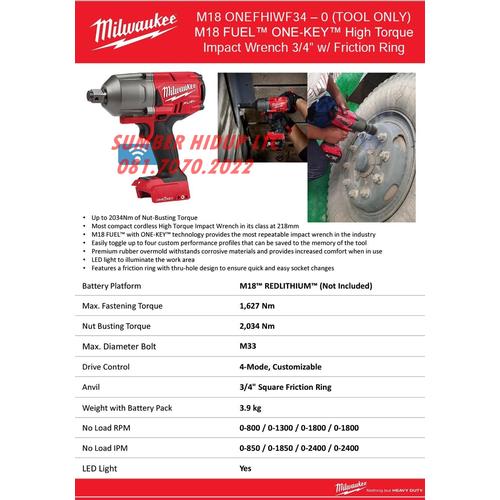 High Torque Impact Wrench) -Tool Only 