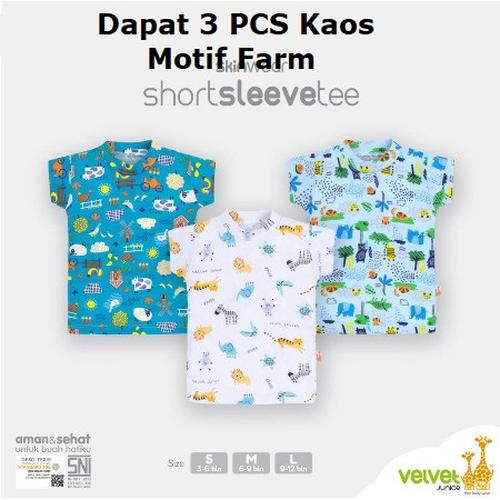 Foto Produk Short Sleeve Tee VELVET JUNIOR Kaos Oblong Baju Atasan Harian Bayi - 3-6 Bulan, 3 PCS FARM dari Mamia Sale