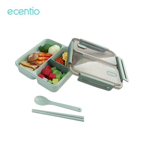 Foto Produk Ecentio 1100ml 3 grid lunch box anti bocor/ anti percikan kotak makan - Hijau dari ecentio Official Store
