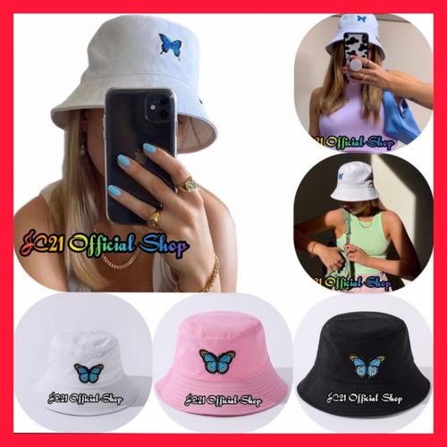 Jual Bucket Hat Butterfly - Putih - Kab 