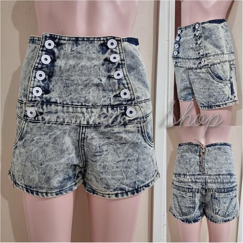 Jual Blue acid wash denim buttons high 
