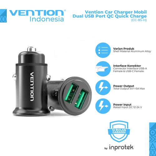 Gambar Vention Car Charger Mobil Dual USB Port QC Quick Charge dari Vention Indonesia Jakarta Barat Tokopedia
