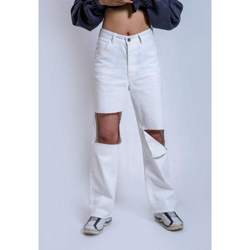OCWA HARRY WIDE LEG WHITE RIPPED JEANS 