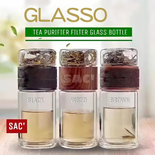 Foto Produk GLASSO Tea Infuser Bottle Double Glass Botol Minum Teh Tea Set Tumbler - WOOD dari Shop at Christine's