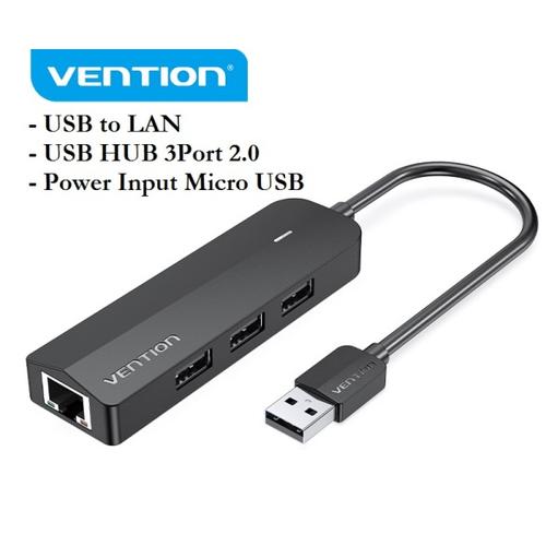 Jual Vention USB LAN Ethernet RJ45 USB HUB 2.0 With Micro USB Power