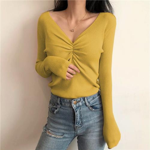 Jual blouse v neck knit - navy - Kota 