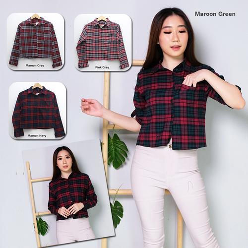 Jual KEMEJA FLANEL CEWEK KOTAK CROP 