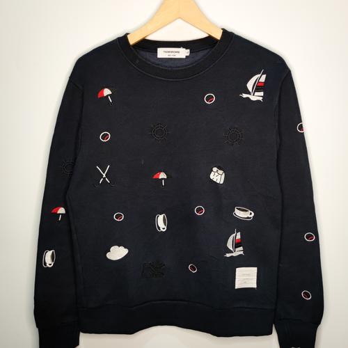 crewneck thom browne coffe emroidery 