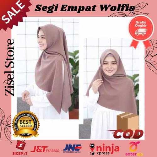 Promo WOLFIS HIJAB JILBAB SEGI EMPAT SYARI 130X130 BAHAN WOLFIS GRADE A