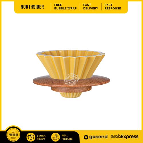 Foto Produk KOPI - V60 ORIGAMI CERAMIC COFFEE DRIPPER WITH WOOD BASE - Kuning dari Northsider coffee shop