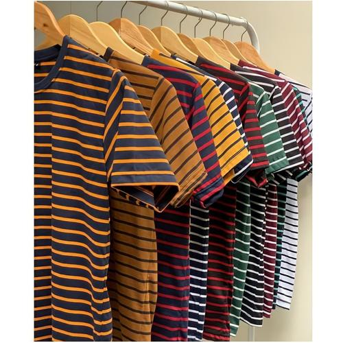 Foto Produk Kaos Stripe Polos Pria Garis Medium Series T-shirt Basic Salur Belang - Kaos Stripe, M dari Dynamic Store ID