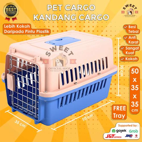Foto Produk Pet Cargo / Pet Carrier BONUS Tray - Kandang (Cargo) Original 50x35x35 - Pink dari SWEET OFFICIAL SHOP