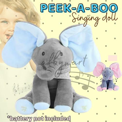 Foto Produk BONEKA GAJAH PEEK A BOO BONEKA CILUKBA BEAR GAJAH DOG SING A SONG - Abu-Pink dari cabokimurah