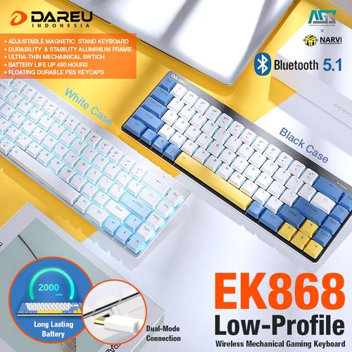 Foto Produk Dareu EK868 Low-Profile Bluetooth Mechanical - Gaming Keyboard - WHITE CASE, RED SWITCH dari Apparel Gaming