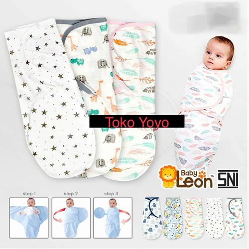 Foto Produk Bedong Bayi Instan Tempel/Bedong Baby Merek Baby Leon Motif Halus - Daun dari Toko - Yoyo
