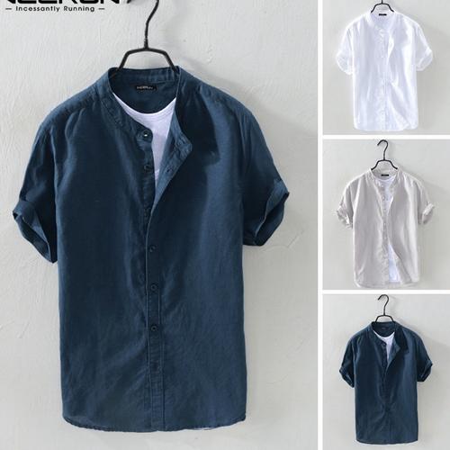 Jual Men's Casual Round Neck Linen 