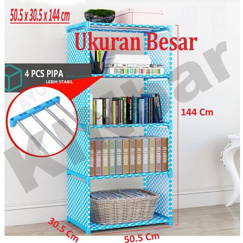 biru polkadot rak buku portable rak serbaguna 5 lapis