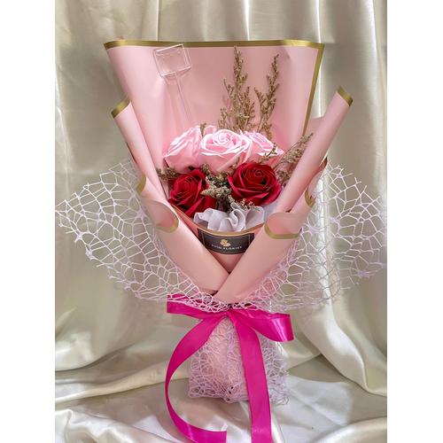 Gambar SVIN.FLORIST 5PCS SOAP AND DRIED FLOWERS BOUQUET / BUKET BUNGA SABUN - pink + red, B.BUNGA+JARING dari Salvinsv Jakarta Utara Tokopedia