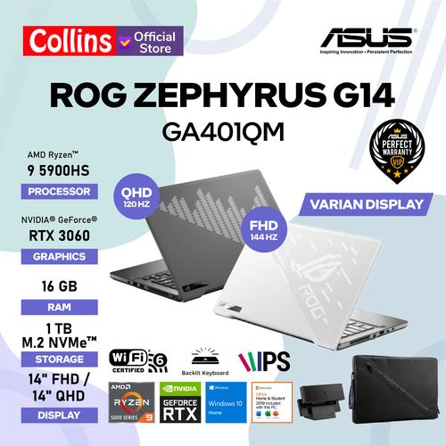 Gambar ASUS ROG Zephyrus G14 GA401QM Ryzen 9 5900HS 16GB SSD 1TB RTX3060 W10 - 14" QHD 120Hz dari Collins Official Jakarta Pusat Tokopedia