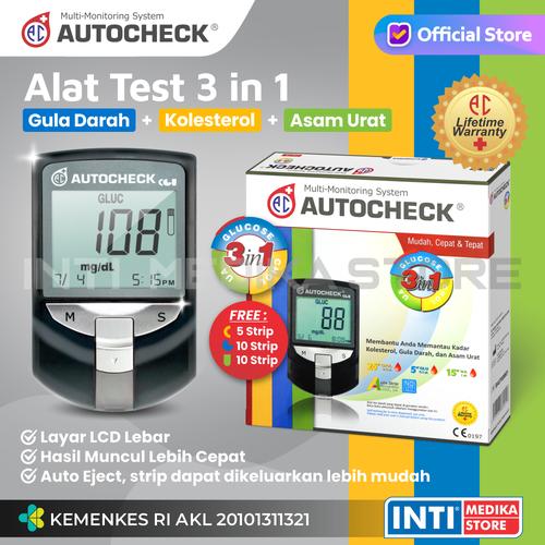 Jual AUTOCHECK 3 in 1 Alat Cek Gula Darah, Kolesterol, dan Asam 
