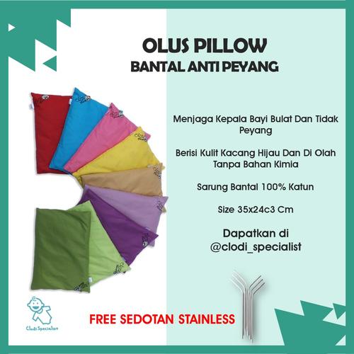 Foto Produk ORIGINAL Paket Hemat Bantal Olus Anti Peyang Bayi Kulit Kacang Hijau - Biru dari Clodi Specialist