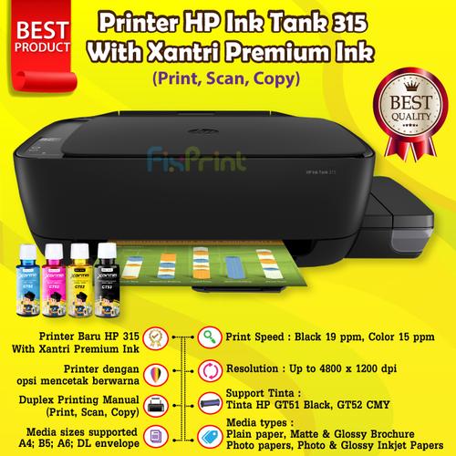 Gambar Printer HP Ink Tank 315 Print Scan Copy All-in-One Color GT51 GT52 - XANTRI INK dari FixPrint Indonesia Tokopedia