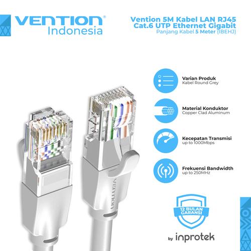 Gambar Vention 5M Kabel LAN RJ45 Cat.6 UTP Ethernet Gigabit - IBE Round Gray dari Vention Indonesia Jakarta Barat Tokopedia