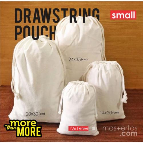 Foto Produk tas serut kecil, tas serut polos murah, ready stok, tas serut blacu - 12x16 cm dari Dokterkaos.Net