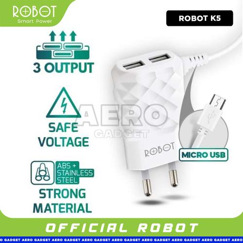 Gambar ROBOT RT-K5 Adaptor Triple Charger 2.1A + Micro USB 1M Xiaomi Samsung dari AERO Gadget Jakarta Utara Tokopedia