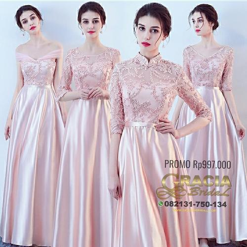 Jual bridesmaid dress satin tulle peach 