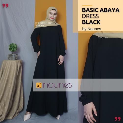 Foto Produk NOUNES BASIC ABAYA DRESS Gamis Home Daily Polos Syari Saku kanan - BLACK, M dari nounes