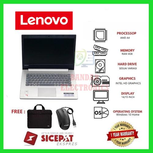 Gambar LAPTOP LENOVO IDEAPAD AMD A4 RAM 4GB SSD 256GB - HDD 500GB dari Bandar Electronics Jakarta Barat Tokopedia