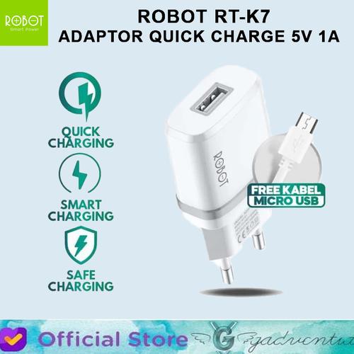 Gambar Robot RT-K7 Adaptor Power Charge Single Port USB 5V 1A + Cable Micro dari GADVENTIA Official Store Jakarta Barat Tokopedia
