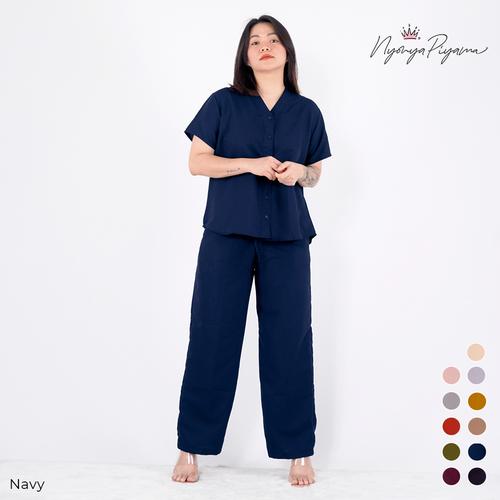 Foto Produk Polos - Cozy Pajamas Celana Panjang / Piyama Oversize Katun CP - Navy, M s.d 60KG dari nyonya piyama Official Store
