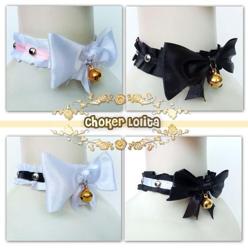 Gambar CSP020 – Kalung Choker Pita Maid Lolita Harajuku Aksesoris Cosplay - Putih Grs Hitam dari Dera no Shoppu Kota Malang Tokopedia