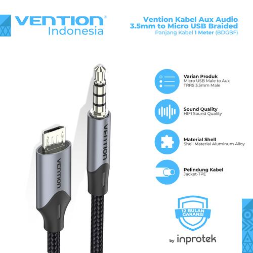 Gambar Vention Kabel Aux Audio 3.5mm to Micro USB Braided - BDG, 1 Meter dari Vention Indonesia Jakarta Barat Tokopedia