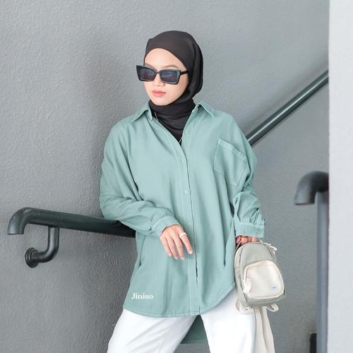 Gambar JINISO - Kemeja Denim Oversize Unisex Hyper Active - MATCHA MINT dari JINISO.ID Jakarta Utara Tokopedia