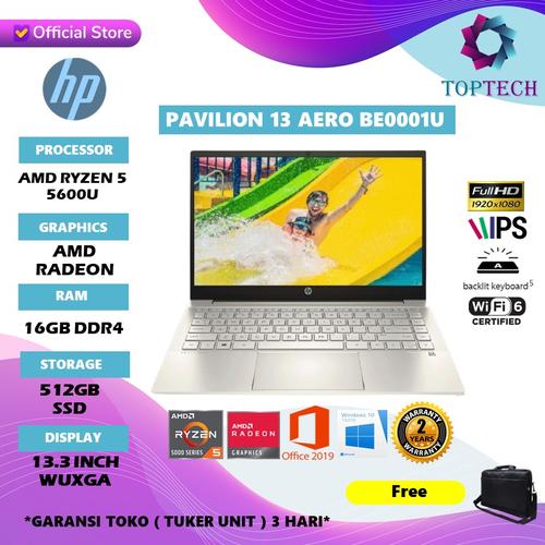Gambar HP Pavilion Aero 13 be0000AU Ryzen 5 5600U 16GB 512ssd 13.3 WUXGA OHS - gold dari Top Tech Jakarta Utara Tokopedia