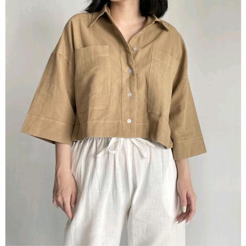 Promo kemeja linen crop/kemeja crop 
